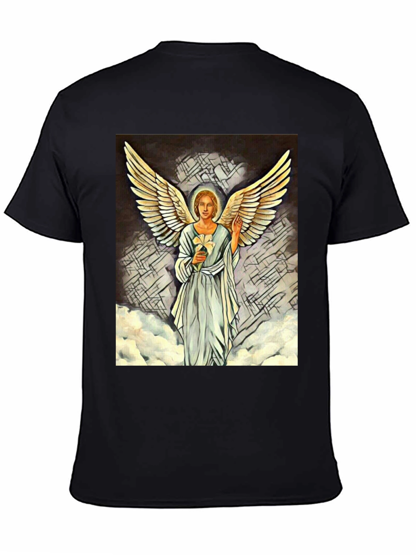 Black Angel Wings Graphic Print Black T-Shirt view 4