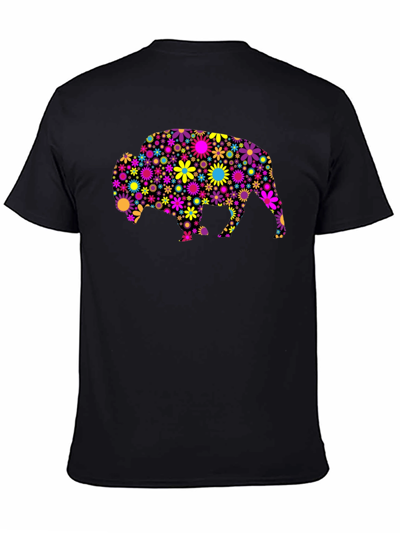 Black Floral Bison Graphic Tee - Trendy Men's T-Shirt view 4