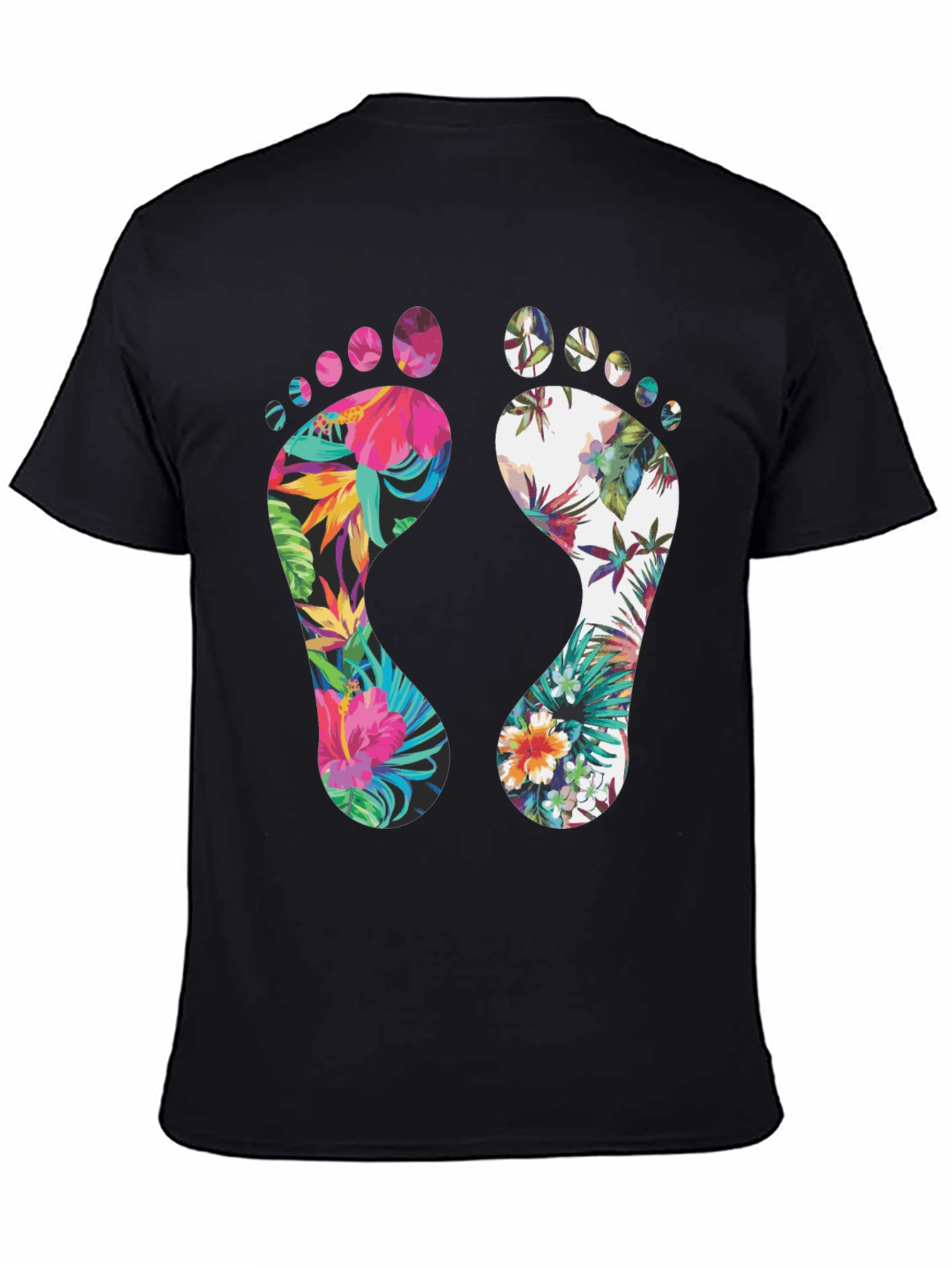 Black Tropical Floral Footprint T-Shirt view 4