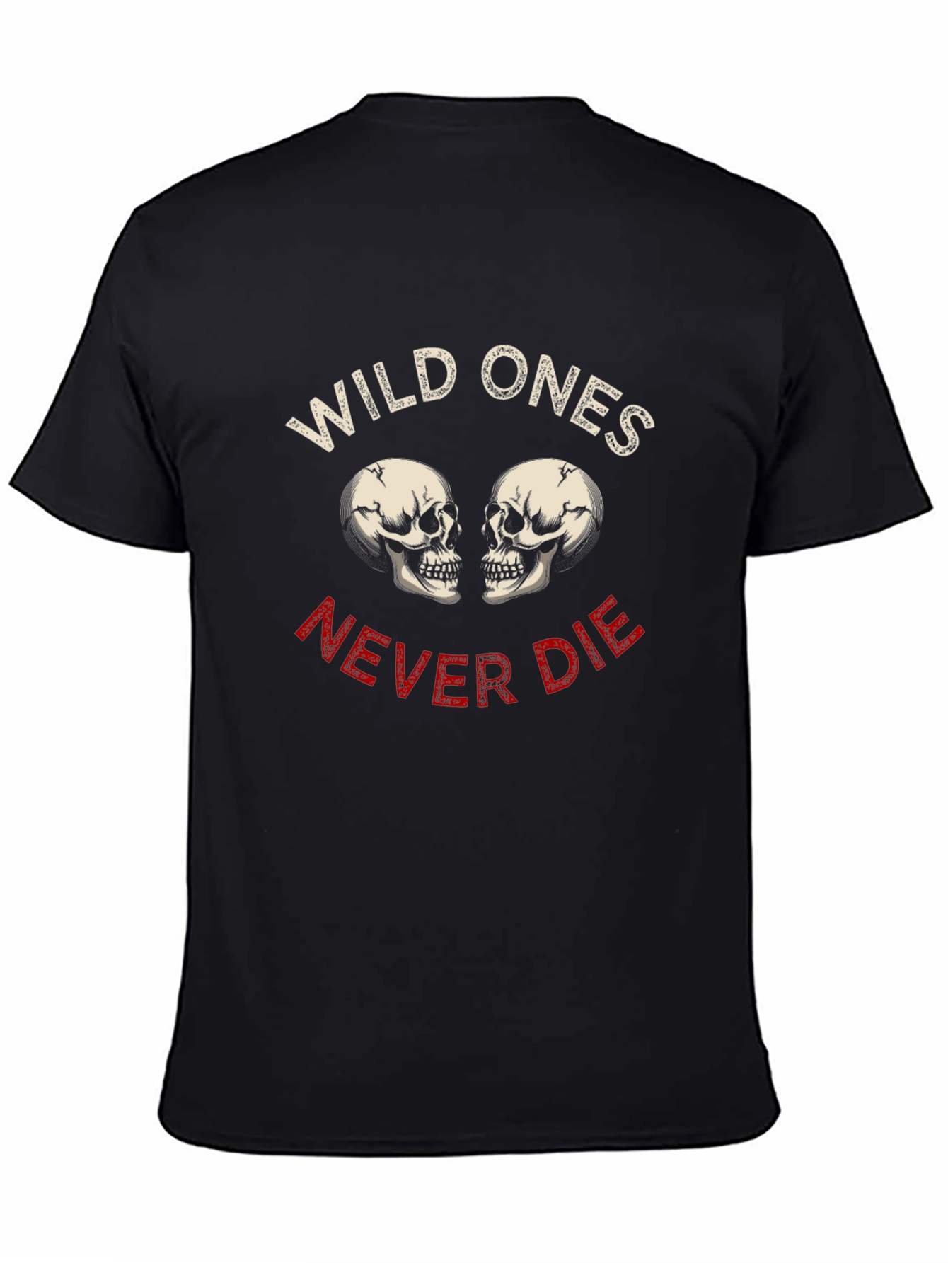 Black Wild Ones Never Die Skull Graphic Tee view 4