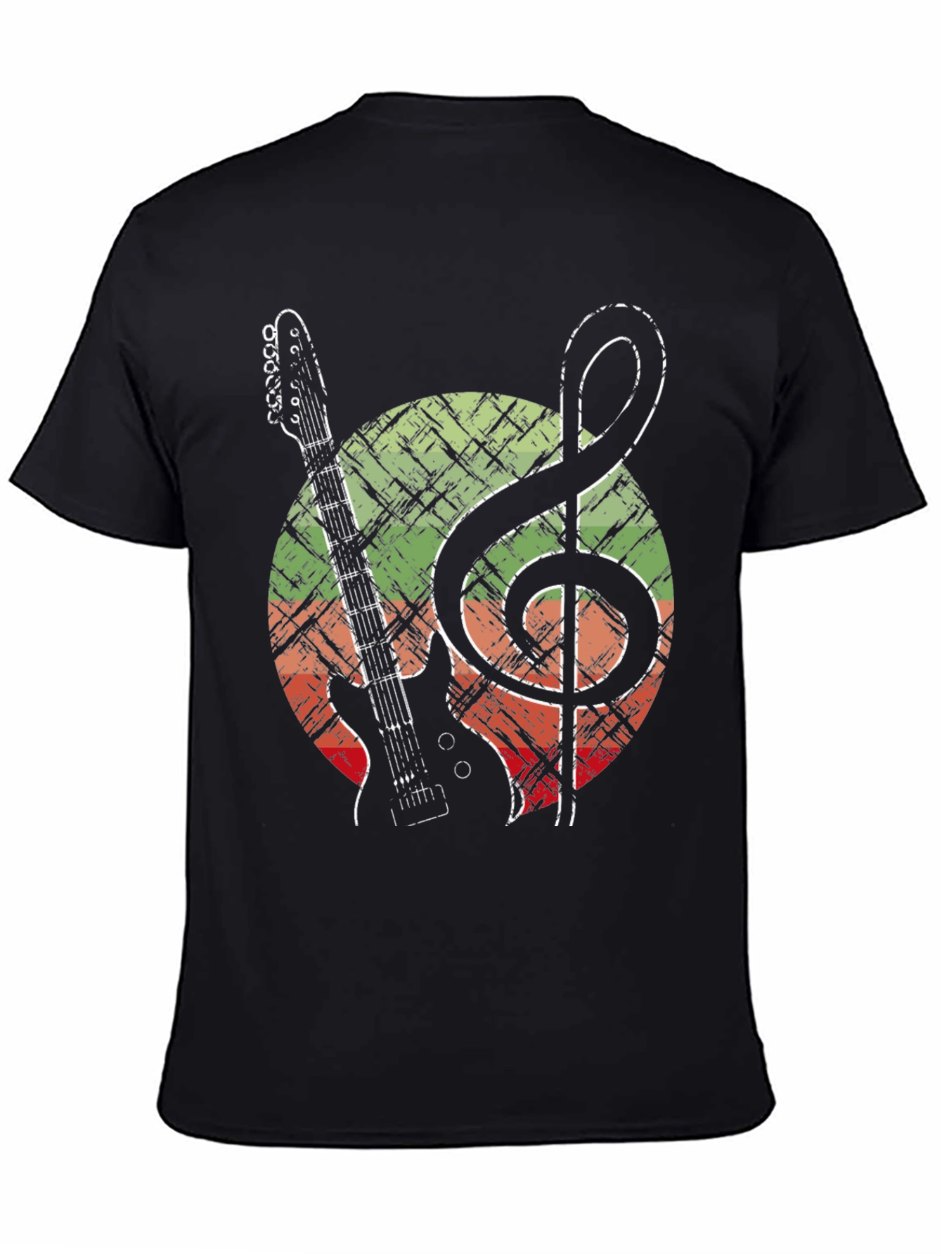 Black Guitar & Treble Clef Graphic Tee - Music Lover Shirt view 4