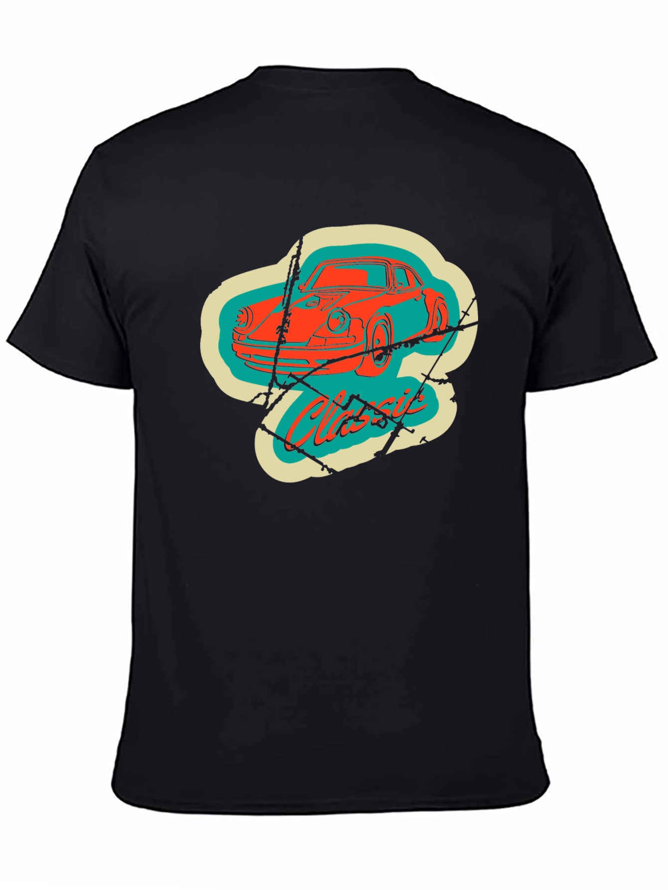 Black Classic Car Graphic Tee - Retro Style Black T-Shirt view 4