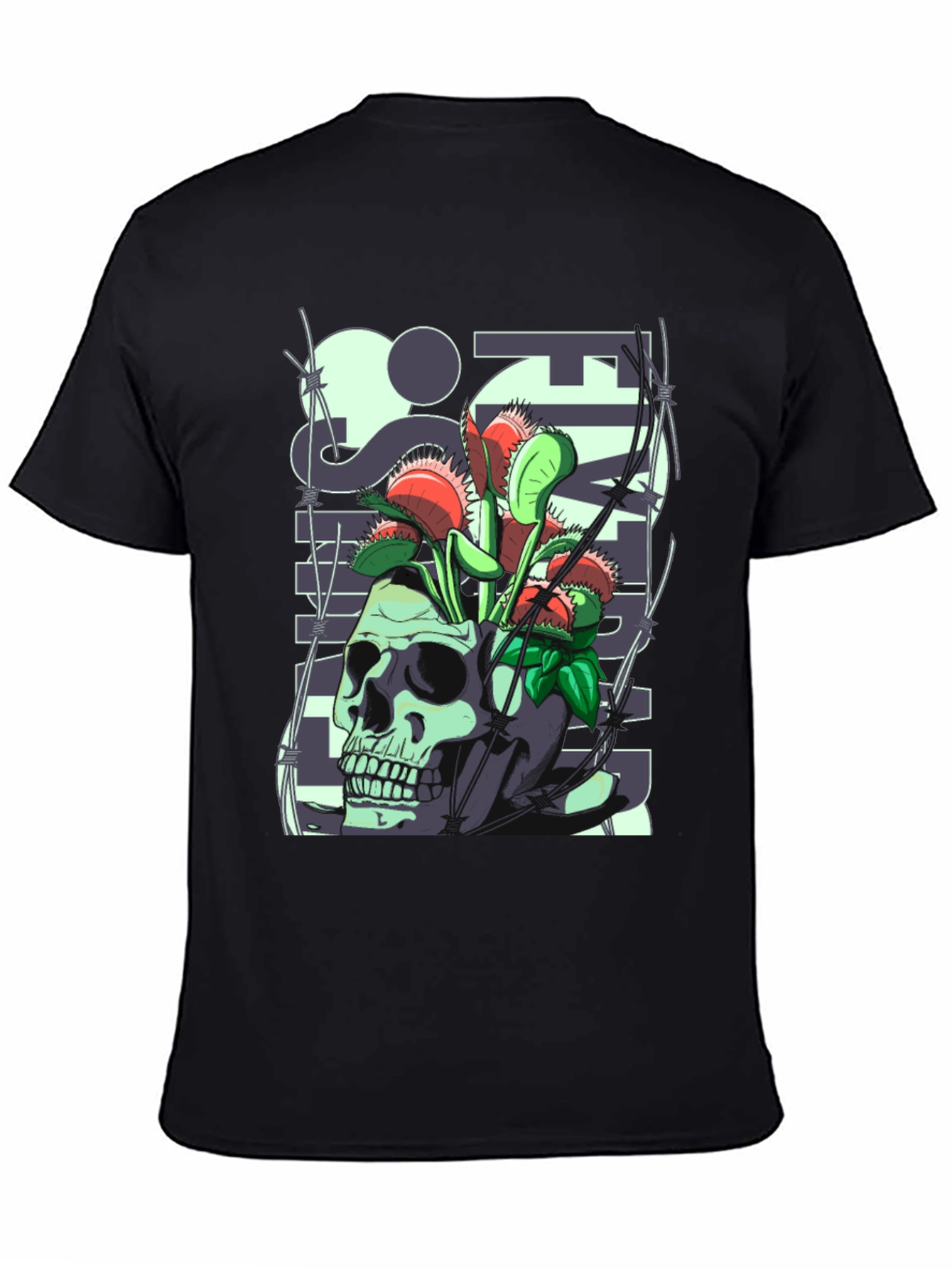 Black Skull & Venus Flytrap Graphic Tee - Unique Design view 4