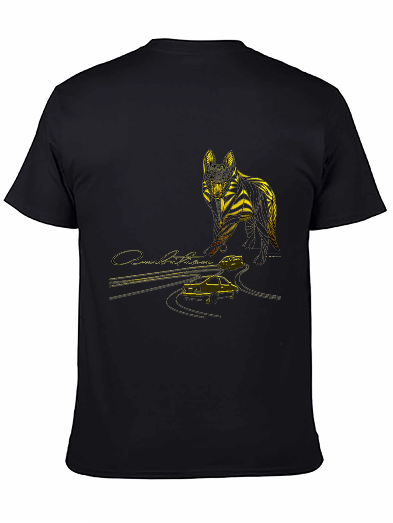 Black Wolf & Car Graphic T-Shirt - Stylish Black Tee view 4