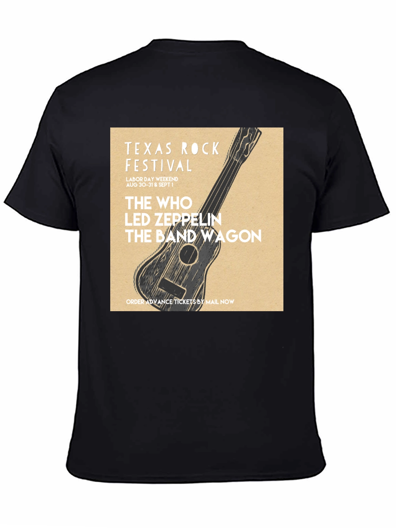 Black Texas Rock Festival T-Shirt: The Who, Led Zeppelin, Band Wagon view 4