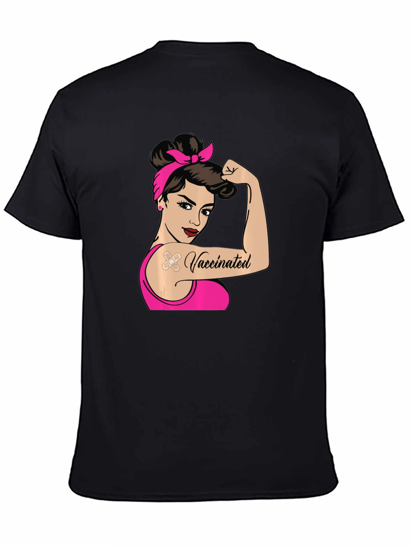 Black Vaccinated Woman T-Shirt - Black Crew Neck Tee view 4