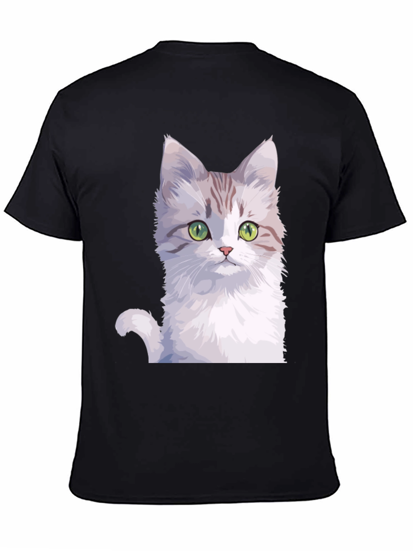 Black Cute Cat Graphic Tee - Black Cotton T-Shirt view 4