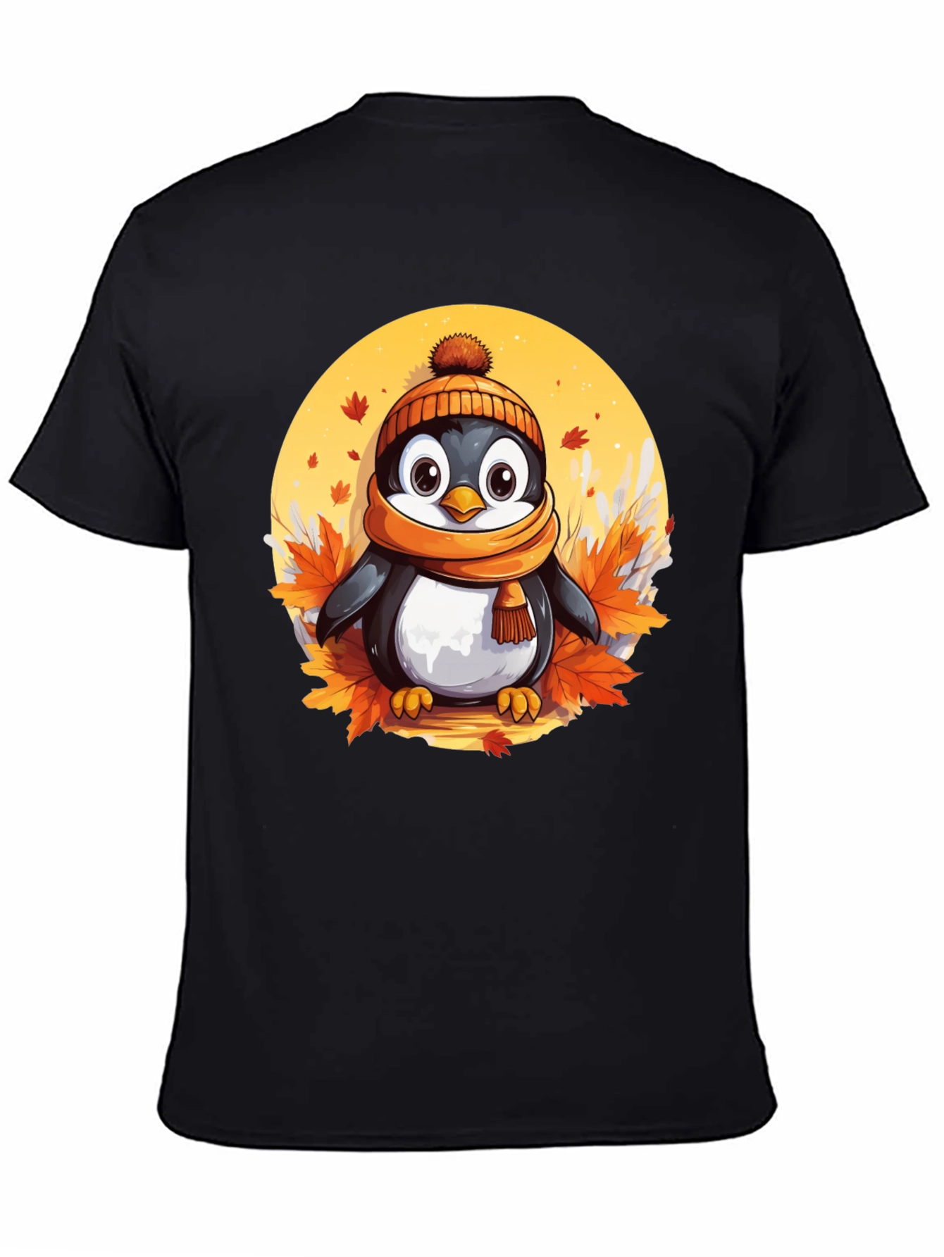 Black Cute Autumn Penguin Graphic Tee view 4