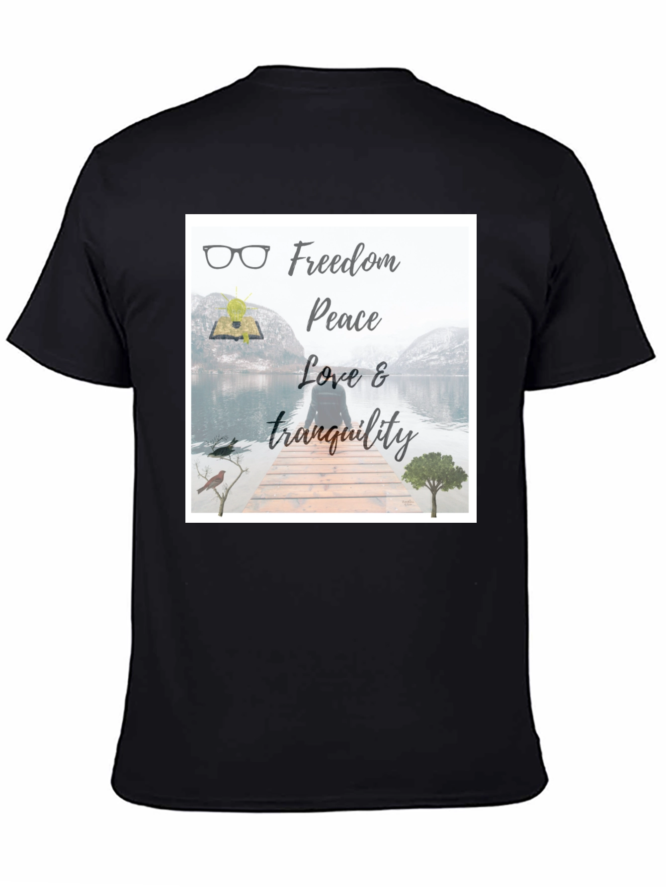 Black Freedom & Peace T-Shirt: Nature Inspired Design view 4