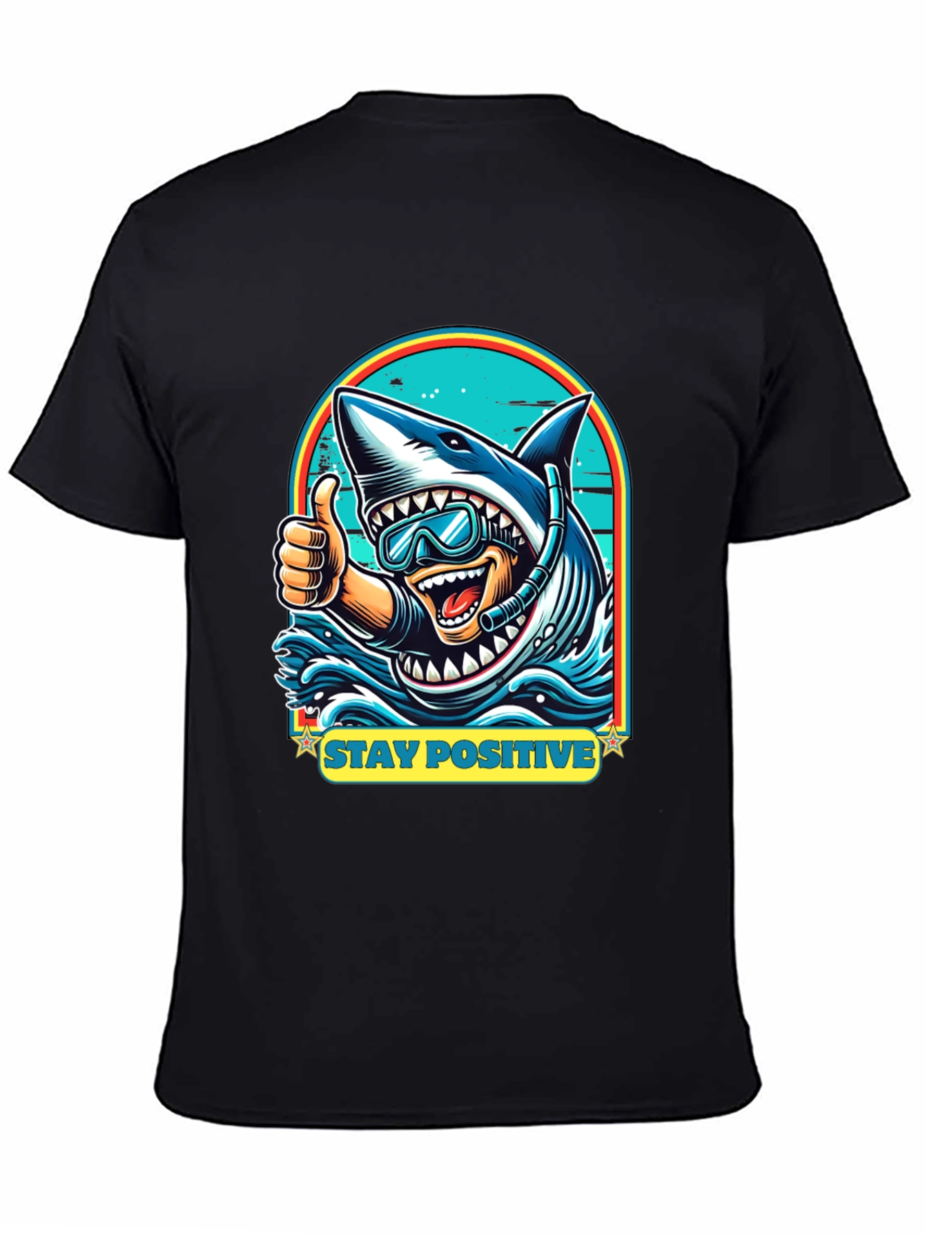 Black Stay Positive Shark Diver Graphic Tee - Black view 4