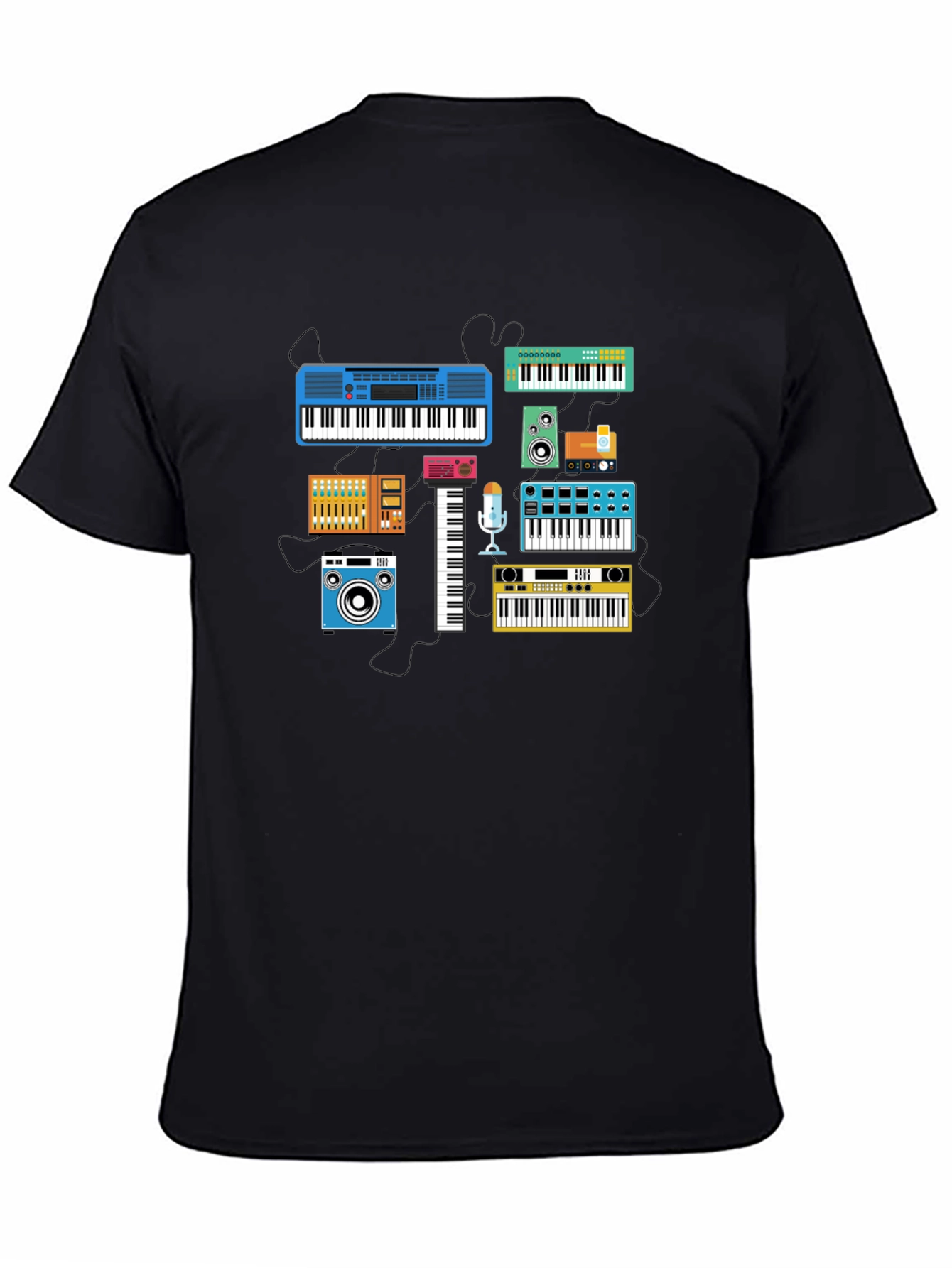 Black Retro Synth Music T-Shirt - Black Cotton Tee view 4