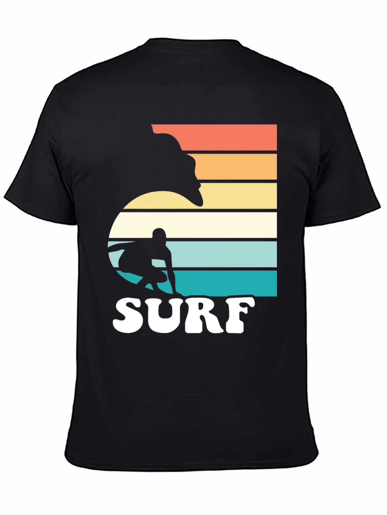 Black Retro Surf Graphic T-Shirt - Surfer Silhouette view 4