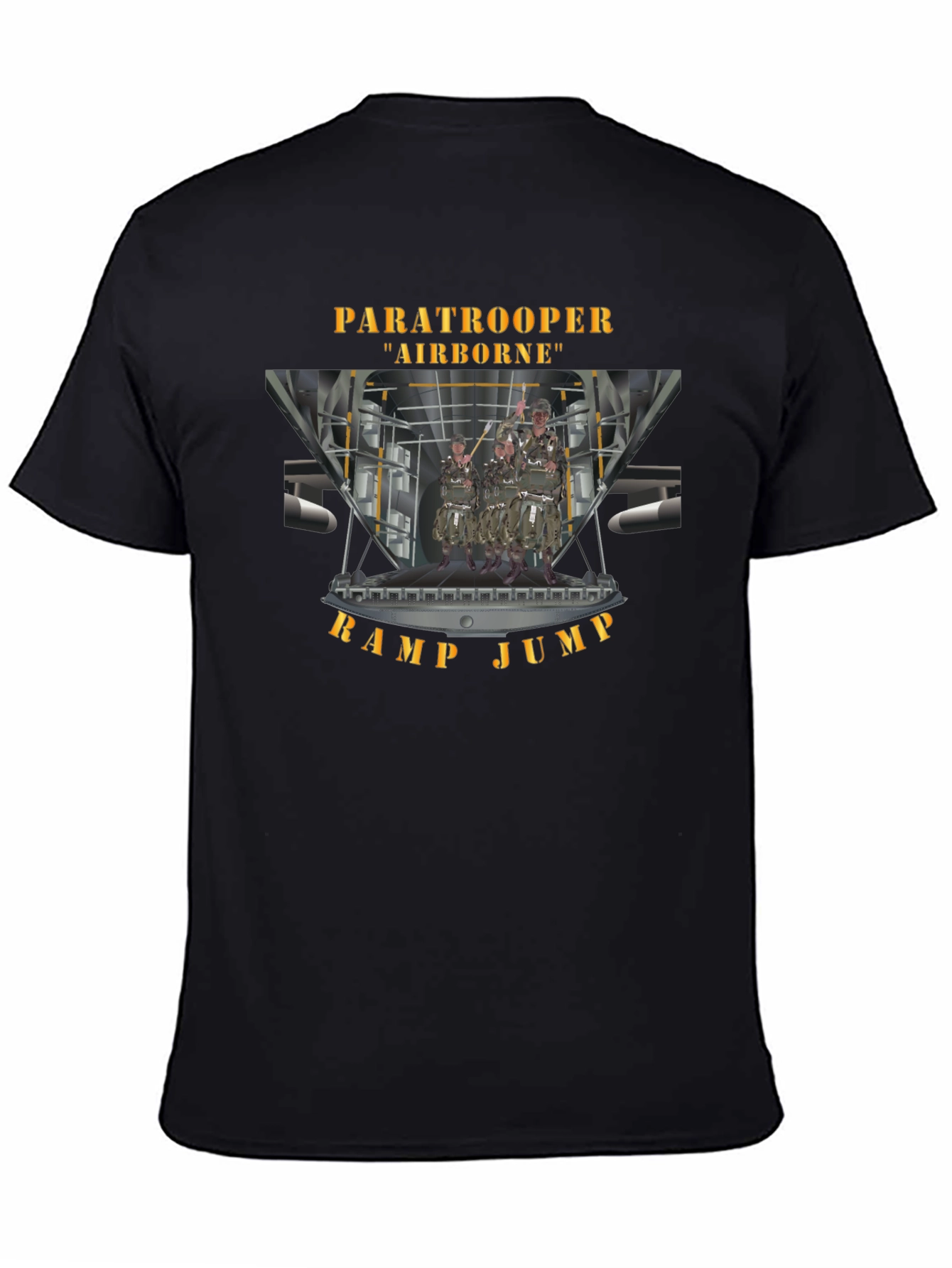 Black Airborne Paratrooper Ramp Jump T-Shirt view 4
