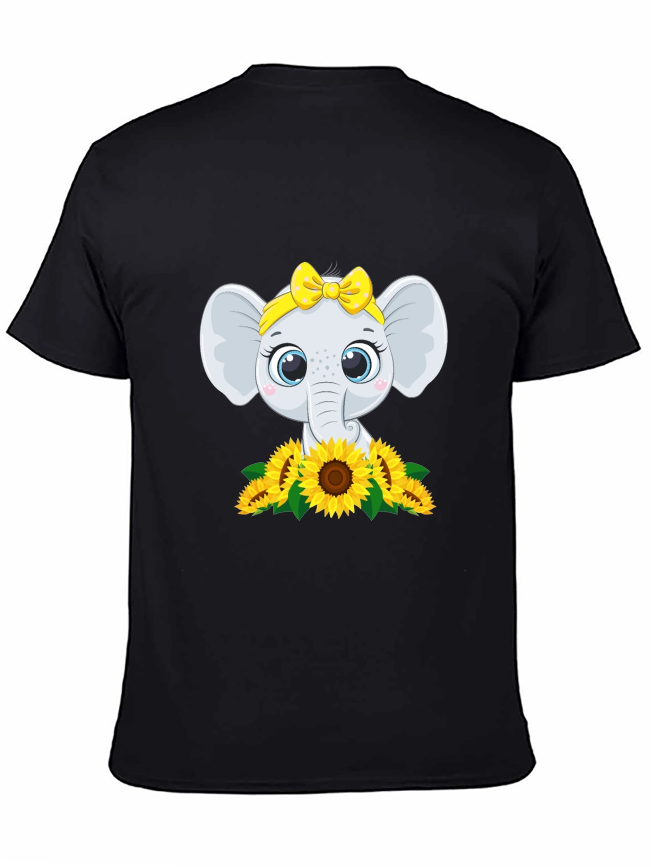 Black Cute Elephant Sunflower Graphic Tee view 4