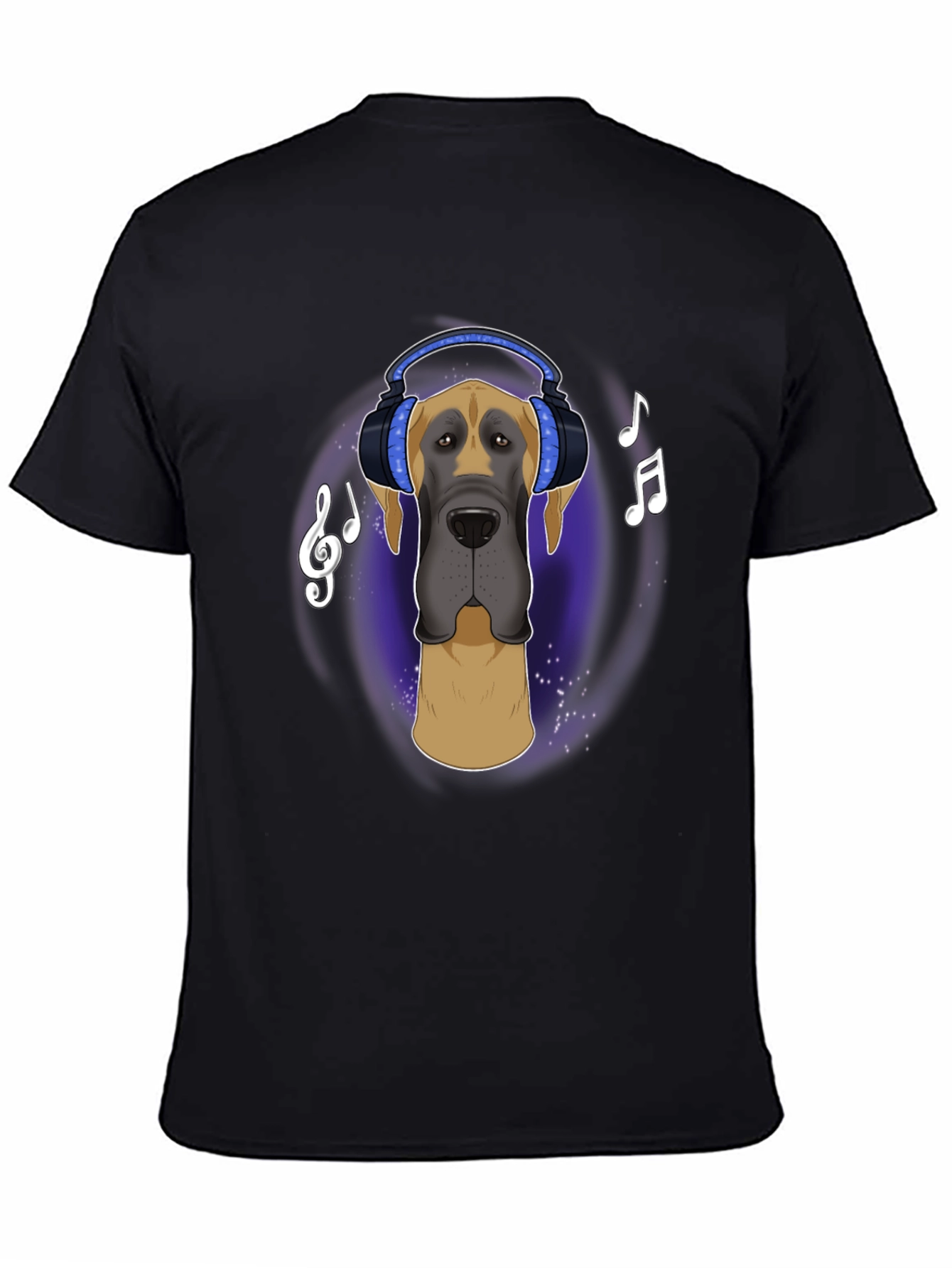 Black Dog with Headphones T-Shirt - Music Lover Tee view 4