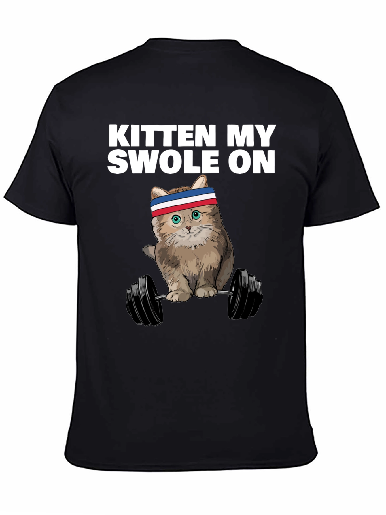 Black Kitten My Swole On T-Shirt - Weightlifting Cat view 4