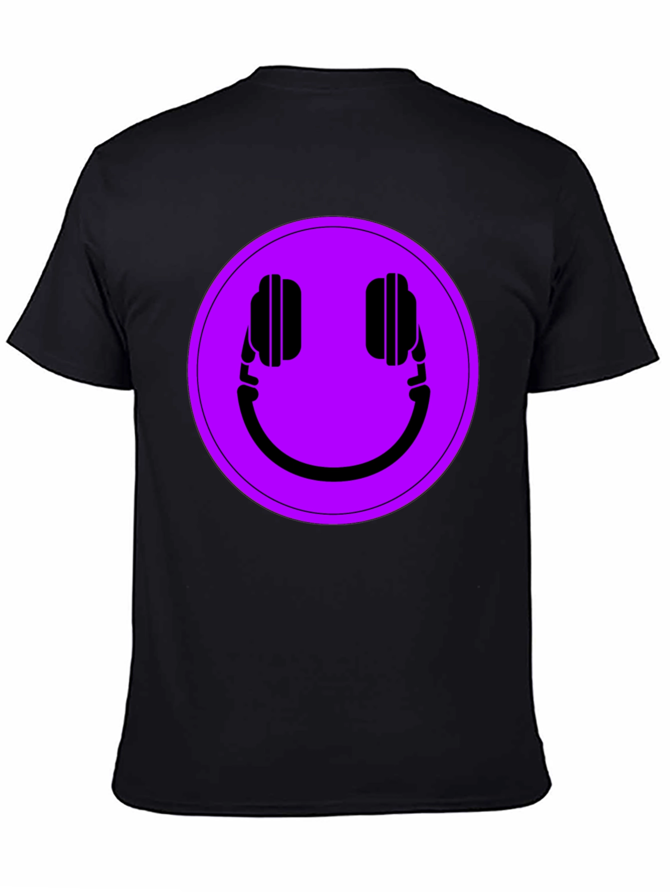Black Headphone Smiley T-Shirt - Black Casual Tee view 4