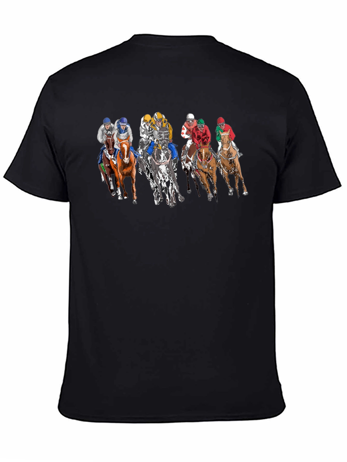 Black Horse Race Graphic Print Crew Neck T-Shirt view 4