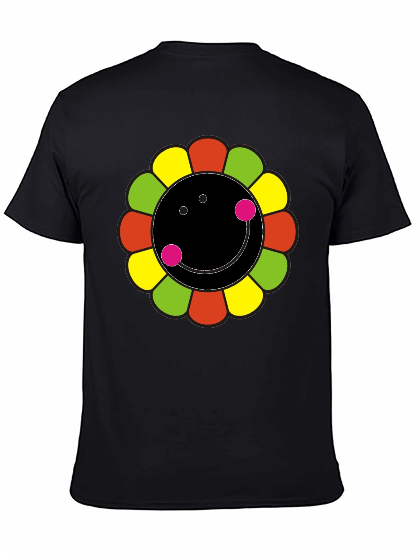 Black Funky Flower Smiley Black T-Shirt view 4