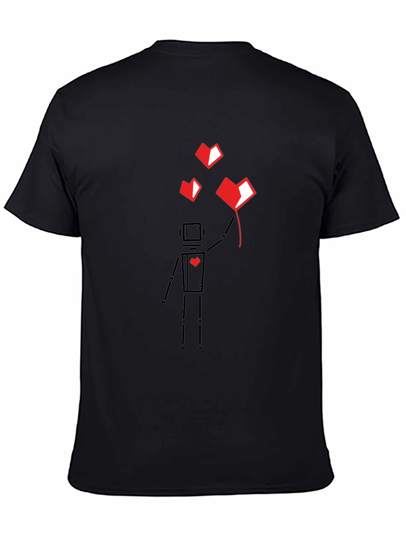 Black Geometric Heart Robot Black T-Shirt view 4