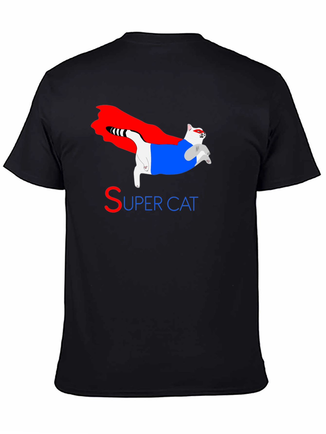 Black Super Cat Graphic Tee - Black Cotton Blend T-Shirt view 4