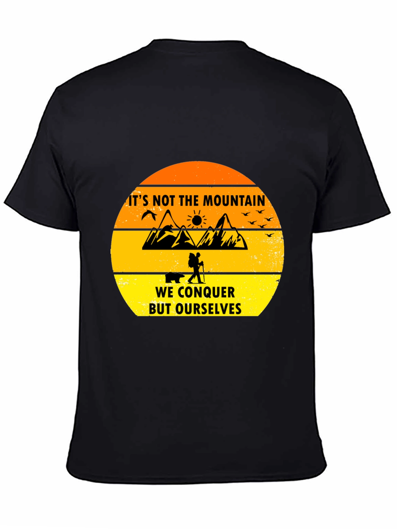 Black Motivational Hiking T-Shirt - Conquer Yourself view 4
