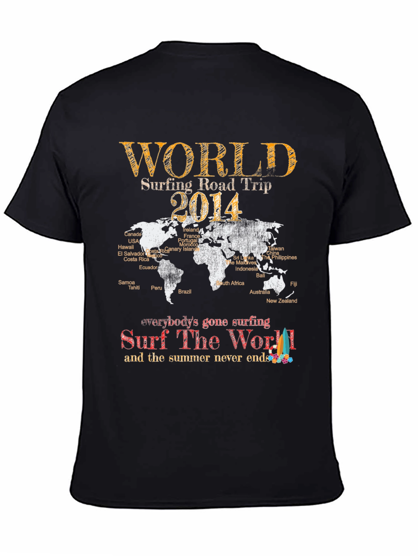 Black World Surfing Road Trip 2014 Black T-Shirt view 4
