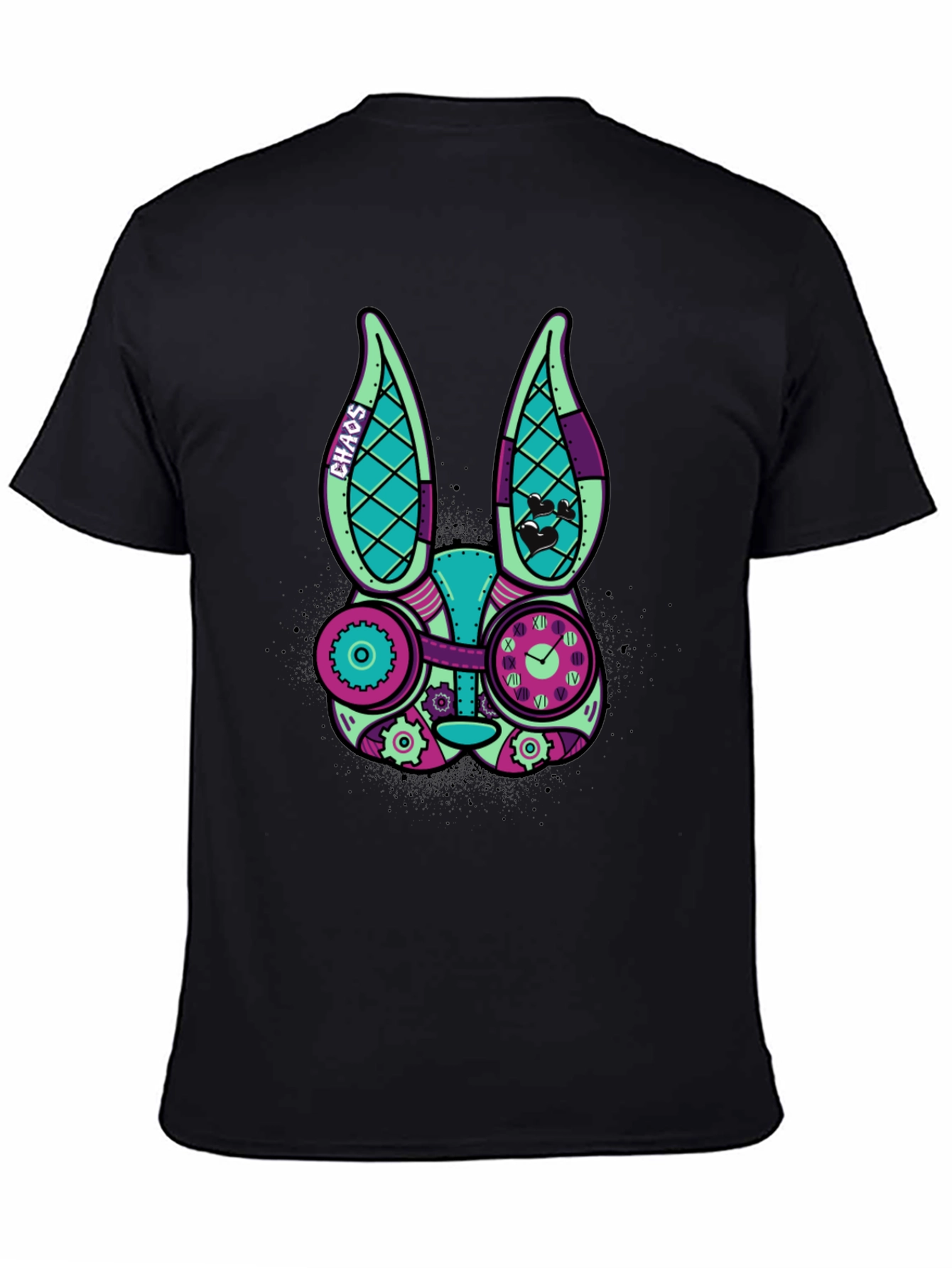 Black Steampunk Rabbit Graphic T-Shirt view 4