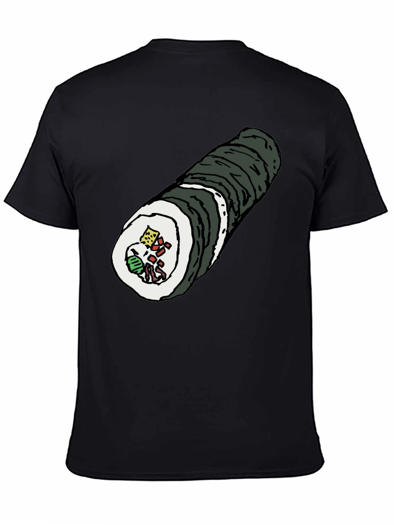 Black Sushi Roll Graphic Tee - Black Cotton T-Shirt view 4