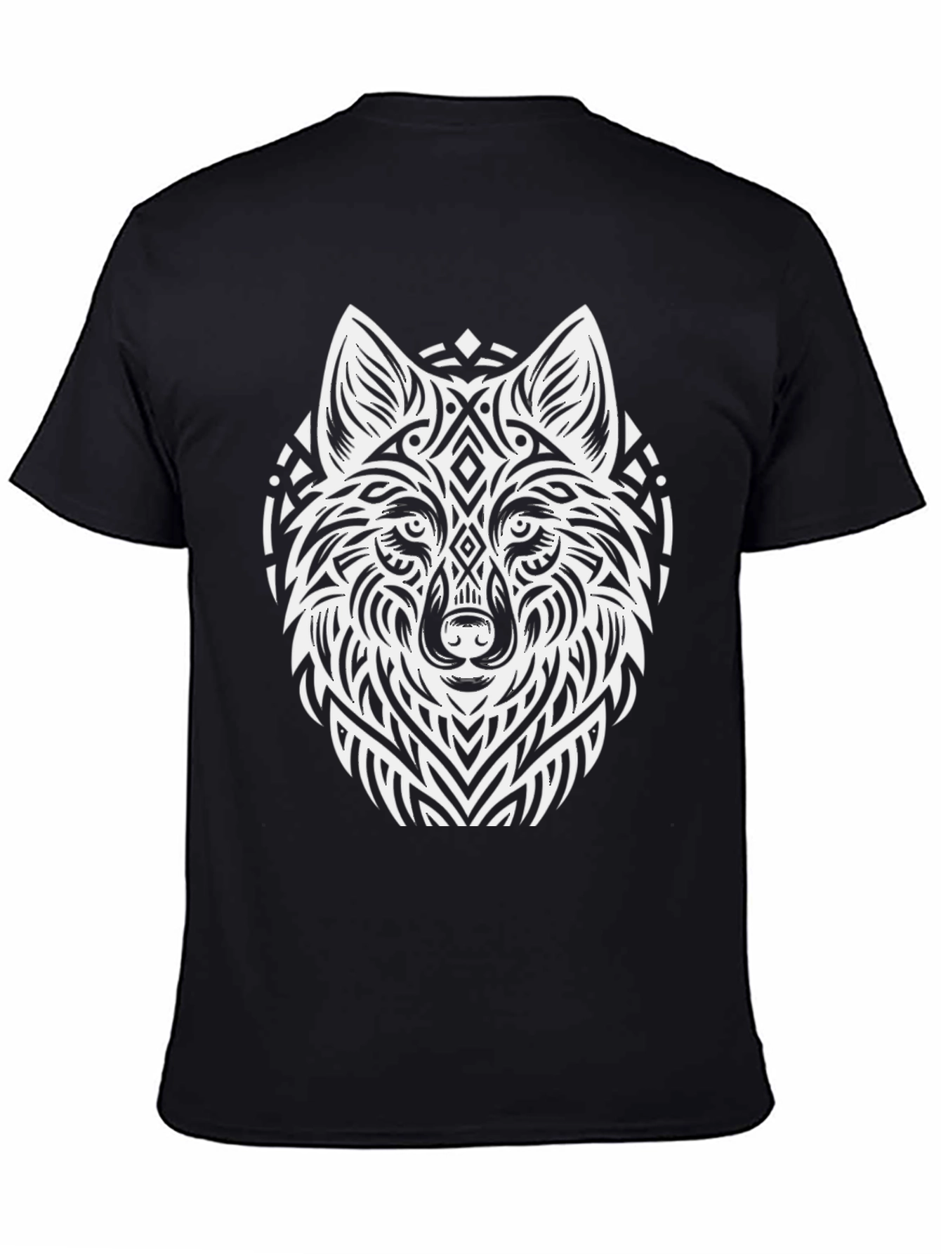 Black Tribal Wolf Graphic T-Shirt - Black view 4