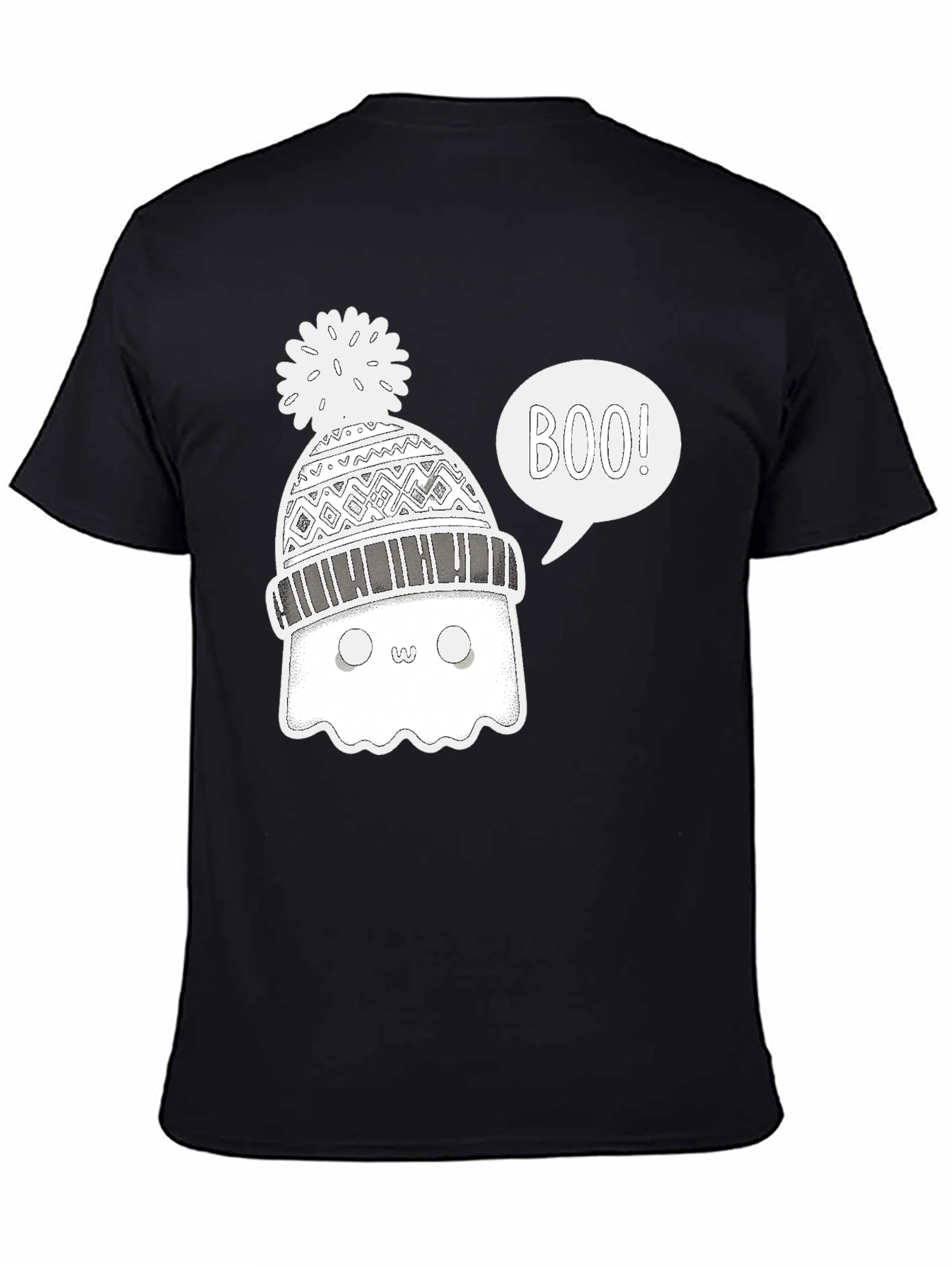 Black Boo Ghost Winter Hat T-Shirt view 4