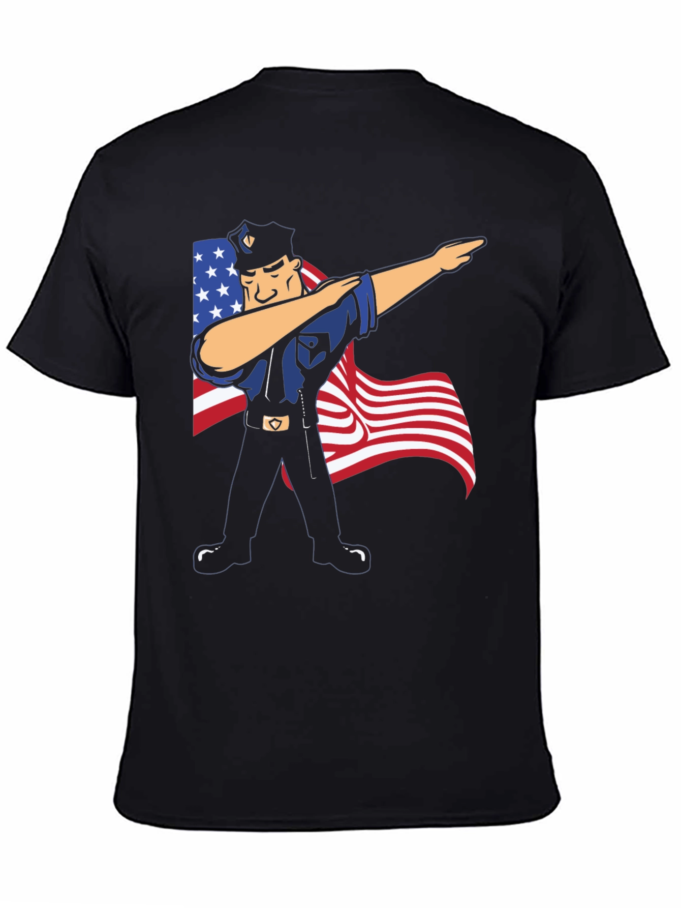 Black Police Officer Dabbing USA Flag Patriotic T-Shirt view 4
