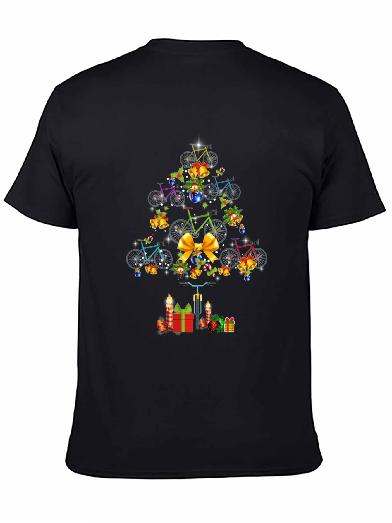 Black Christmas Bicycle Tree T-Shirt view 4