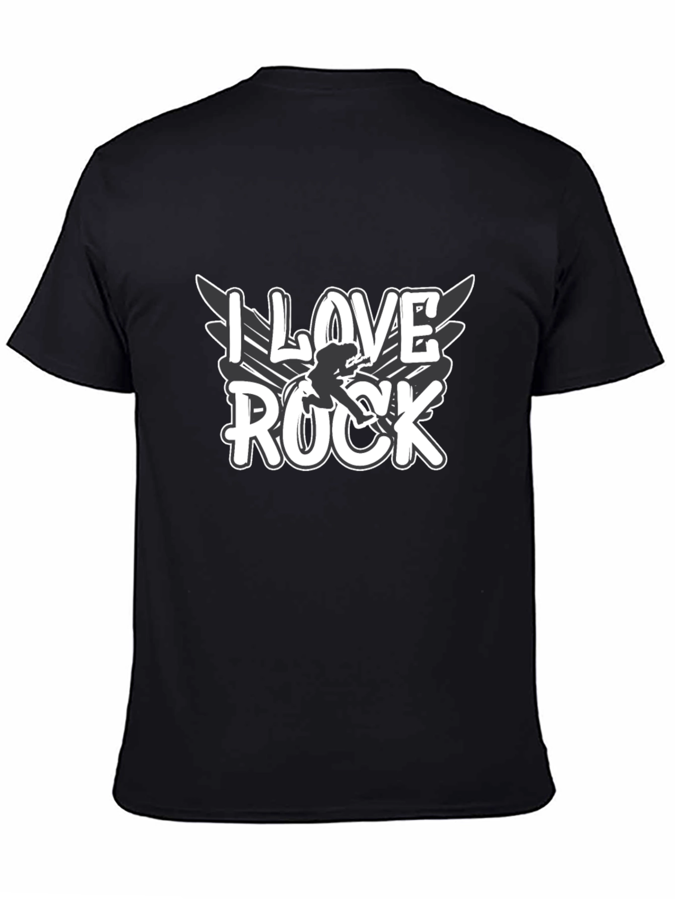 Black I Love Rock Graphic Tee - Black Cotton Blend view 4
