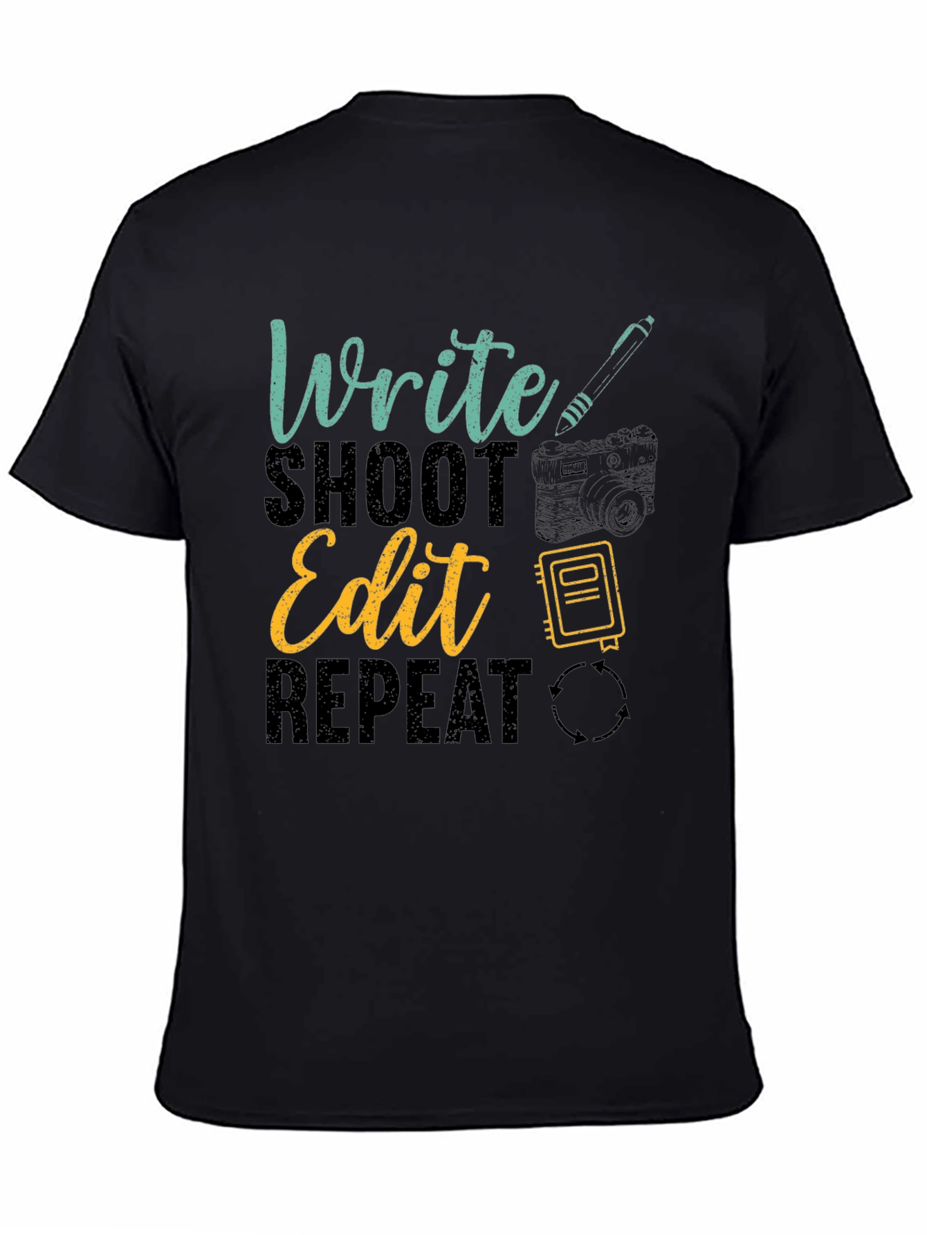 Black Write Shoot Edit Repeat Graphic T-Shirt view 4
