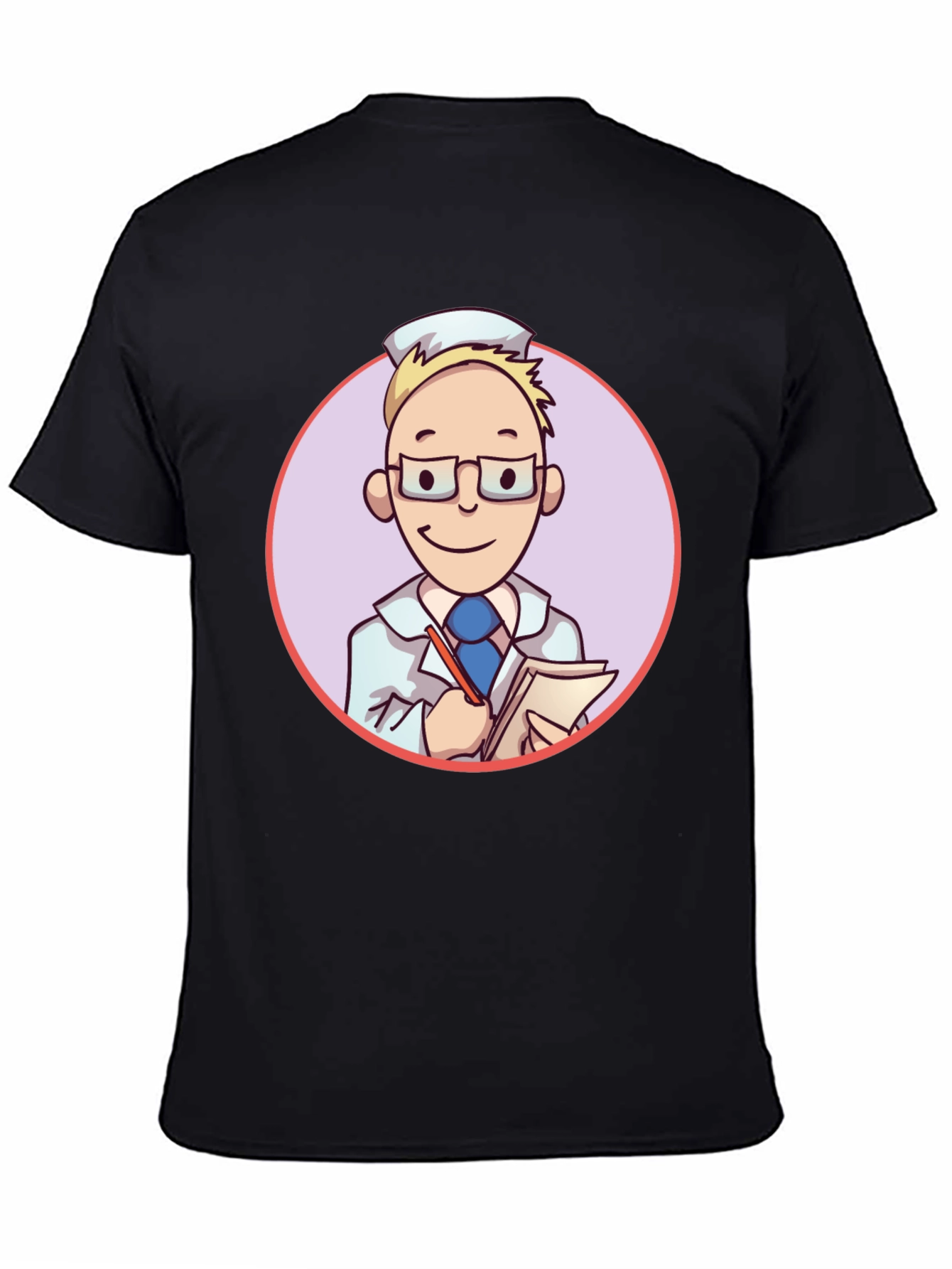 Black Cartoon Doctor Graphic Tee - Unisex Black T-Shirt view 4