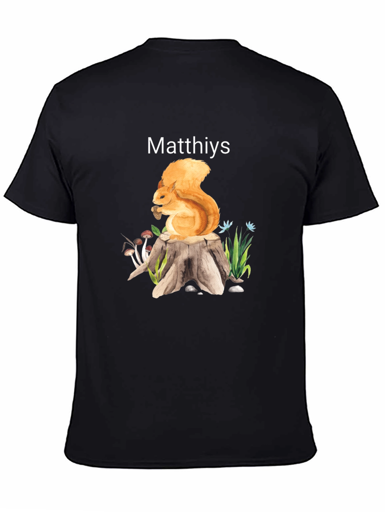 Squirrel Stump Personalized Black T-Shirt - 4