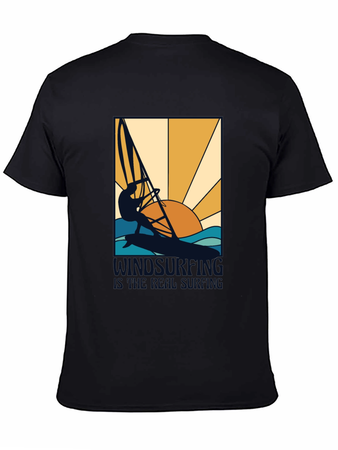 Black Windsurfing is Real Surfing Graphic T-Shirt view 4
