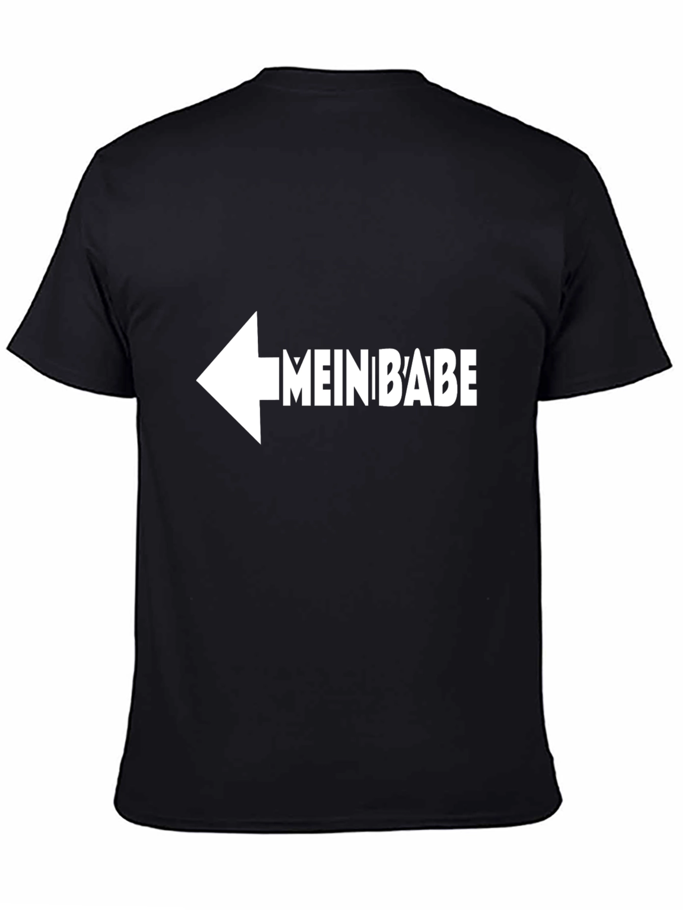 Black Mein Babe T-Shirt - Left Arrow Pointing Design view 4