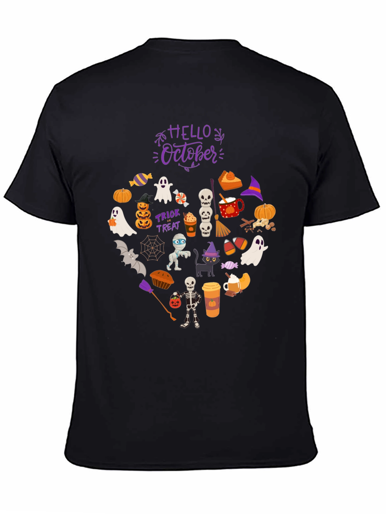Black Hello October Halloween T-Shirt view 4