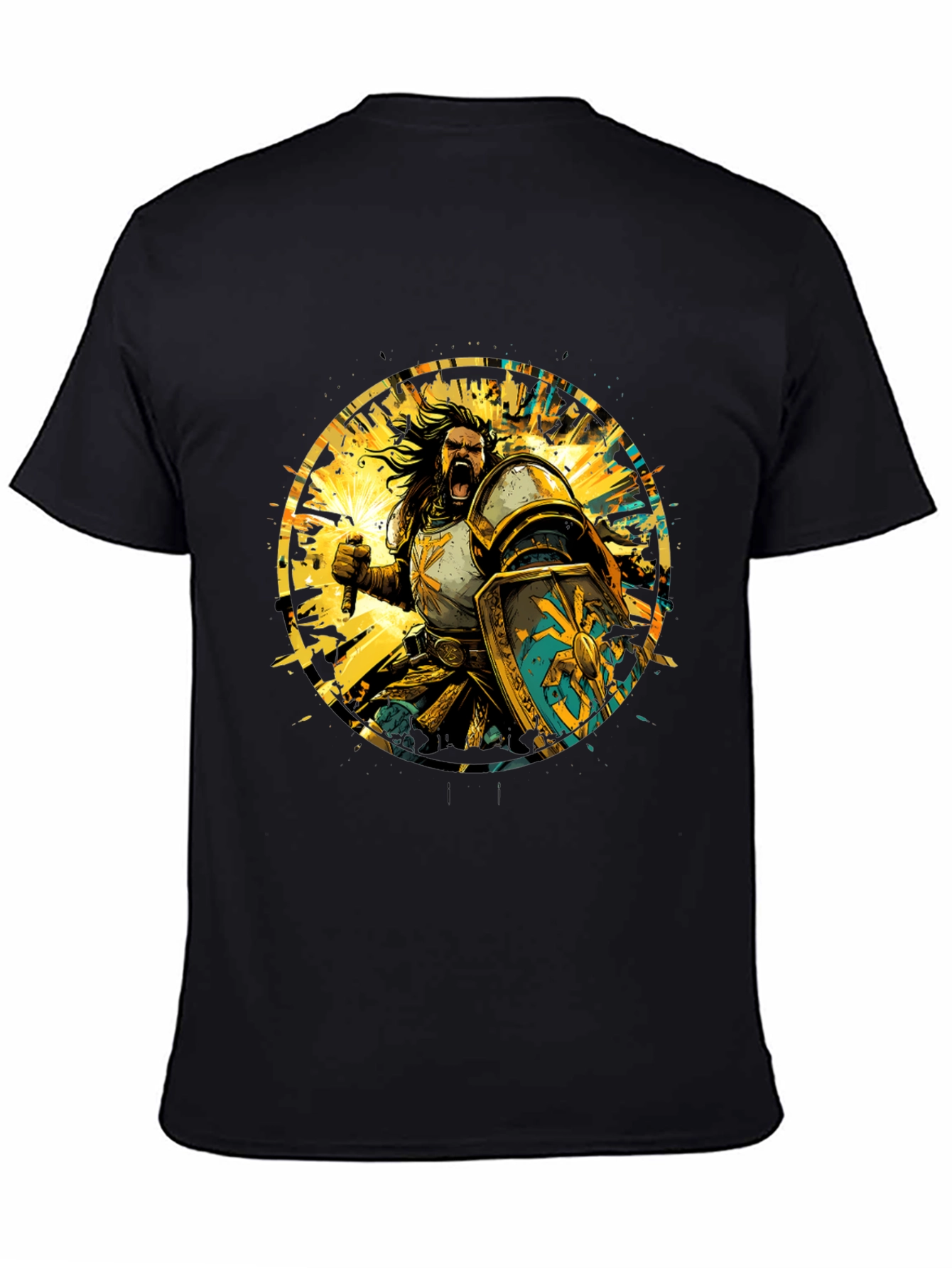 Black Warrior Knight Graphic Tee - Black Cotton T-Shirt view 4