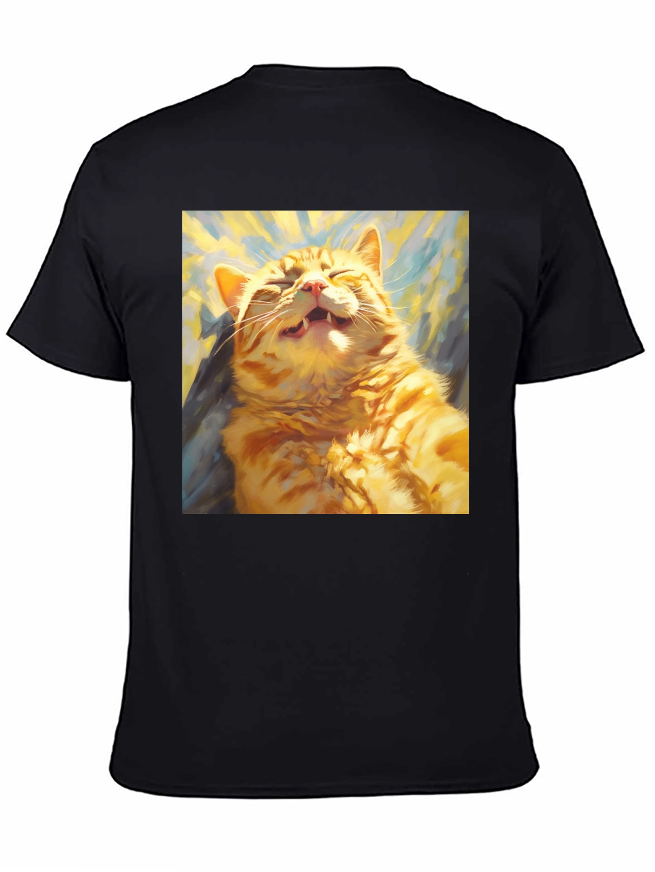 Black Funny Cat Graphic Tee - Soft Cotton Crewneck T-Shirt view 4
