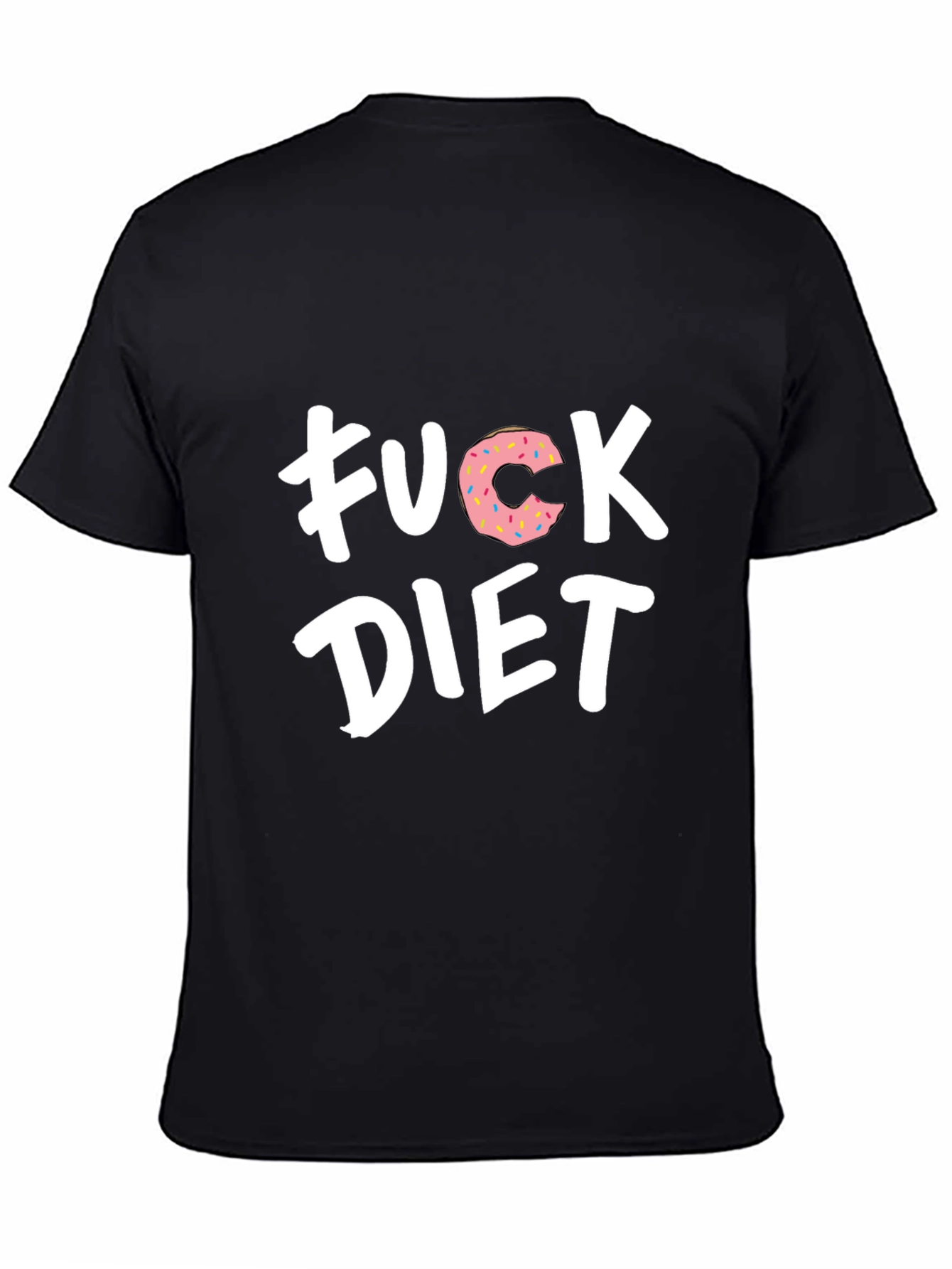 Black Funny "F*ck Diet" Donut Graphic T-Shirt view 4