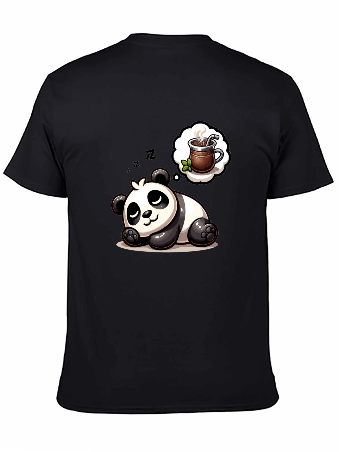Black Dreamy Panda Coffee T-Shirt - Relaxed & Cute view 4