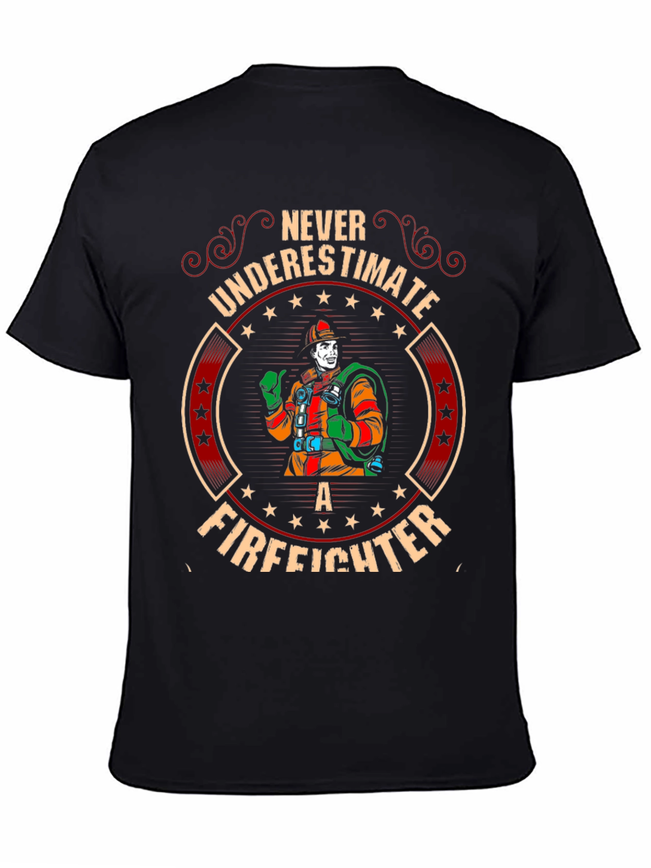 Black Never Underestimate a Firefighter Graphic Tee view 4