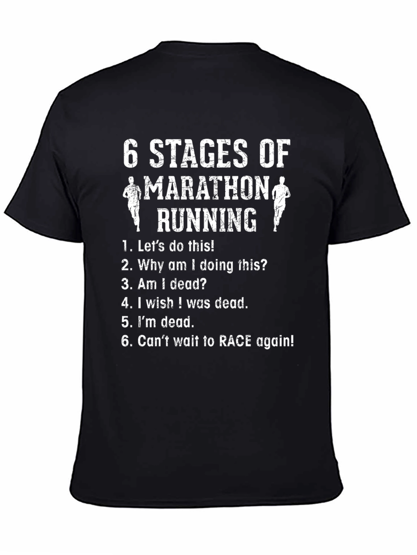 Black 6 Stages of Marathon Running Black T-Shirt view 4