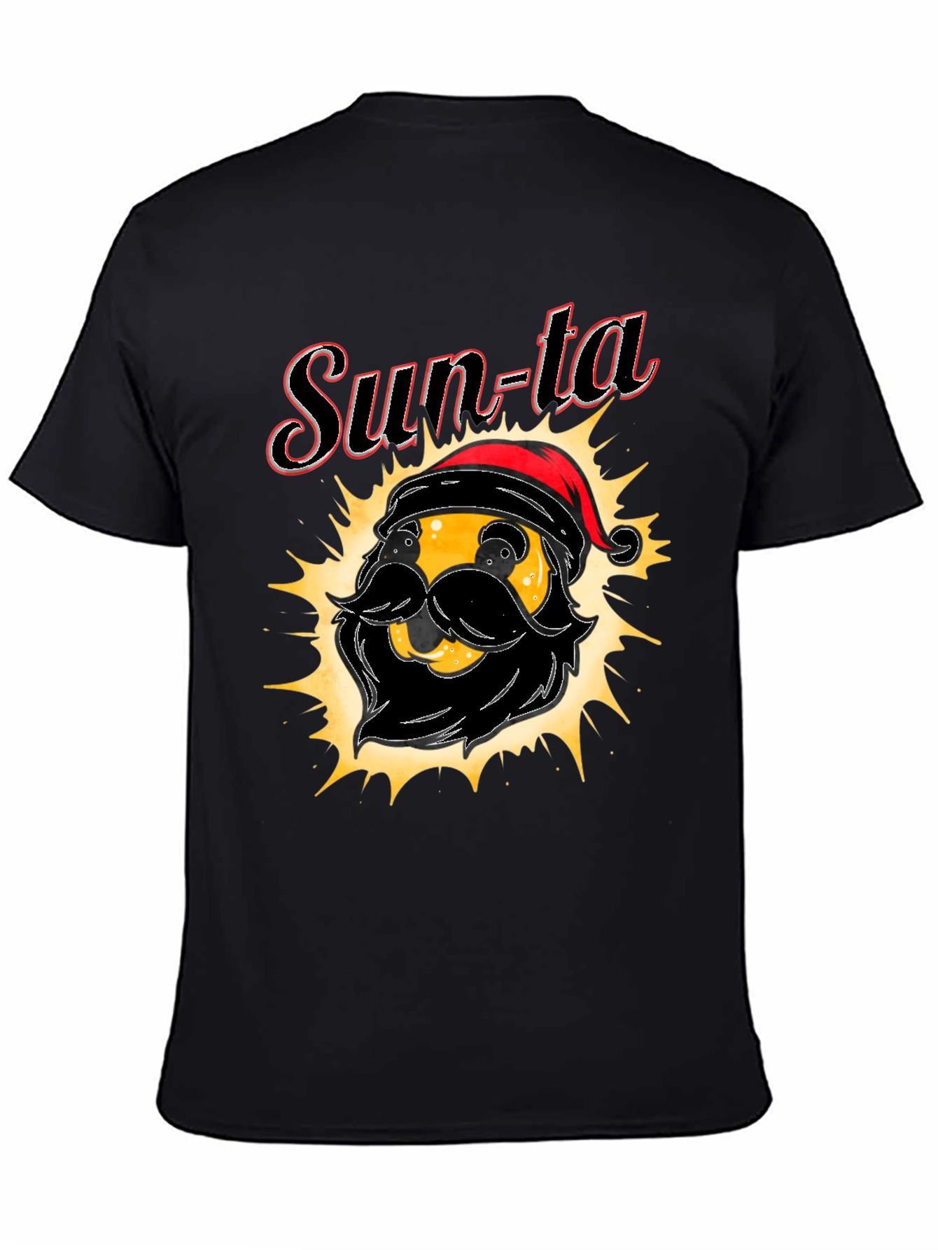 Black Sun-ta Graphic Tee - Santa Claus Emoji T-Shirt view 4