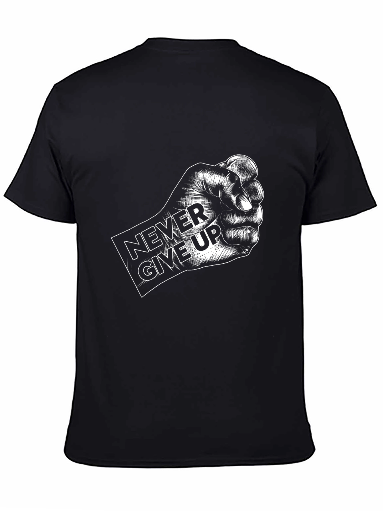 Black Never Give Up Graphic Black T-Shirt view 4