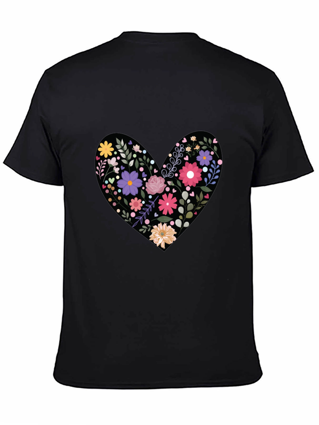 Black Floral Heart Graphic Tee - Black view 4
