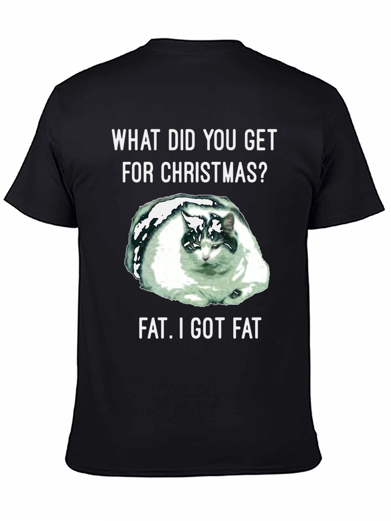 Black Funny Cat Christmas Fat T-Shirt view 4